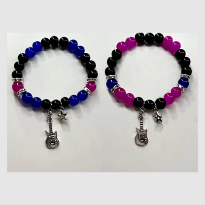 Blue Pink Black Guitar Star Bead Bracelet
