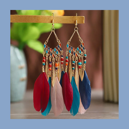 Bohemian Feather Dangle Earrings Boho Festival Jewellery