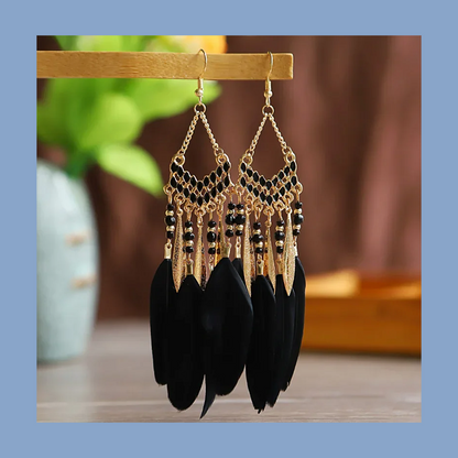 Bohemian Feather Dangle Earrings Boho Festival Jewellery