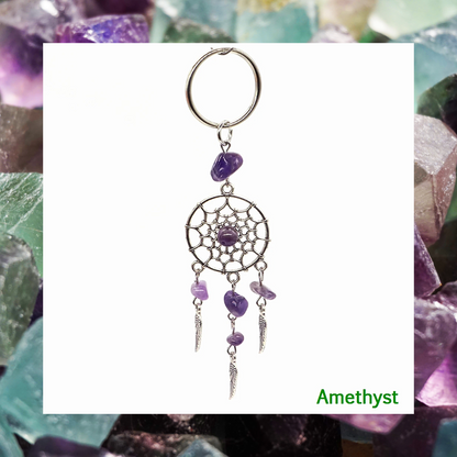 Gemstone angel wing feathers dream catcher charm keyrings