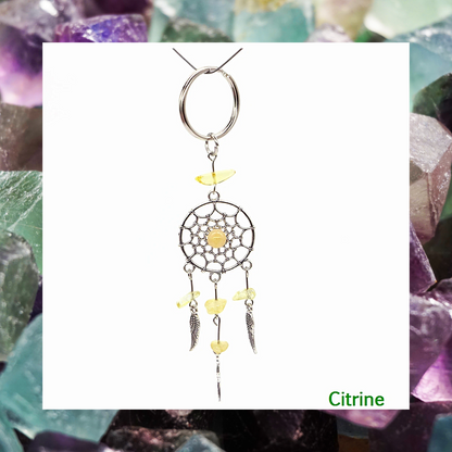 Gemstone angel wing feathers dream catcher charm keyrings