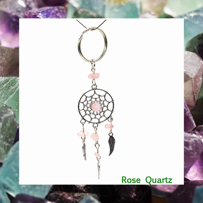 Gemstone angel wing feathers dream catcher charm keyrings