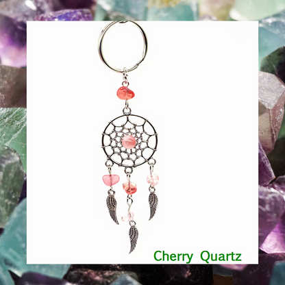 Gemstone angel wing feathers dream catcher charm keyrings