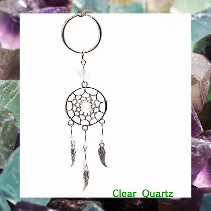 Gemstone angel wing feathers dream catcher charm keyrings