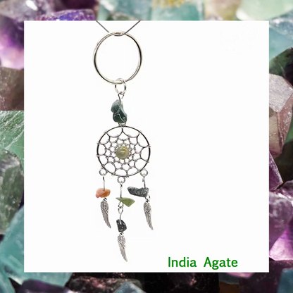 Gemstone angel wing feathers dream catcher charm keyrings