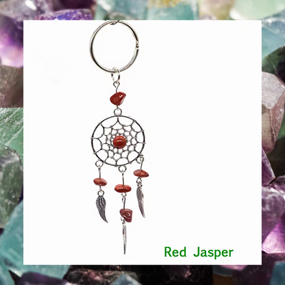Gemstone angel wing feathers dream catcher charm keyrings