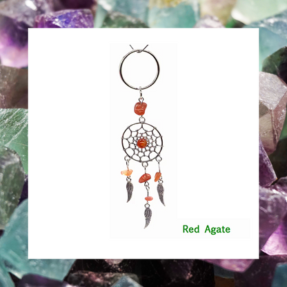 Gemstone angel wing feathers dream catcher charm keyrings