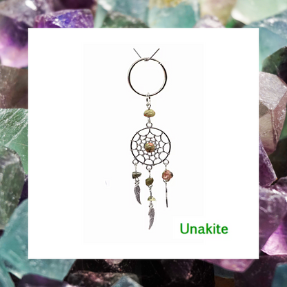 Gemstone angel wing feathers dream catcher charm keyrings