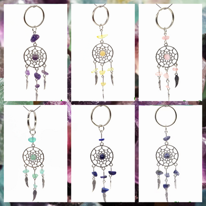 Gemstone angel wing feathers dream catcher charm keyrings