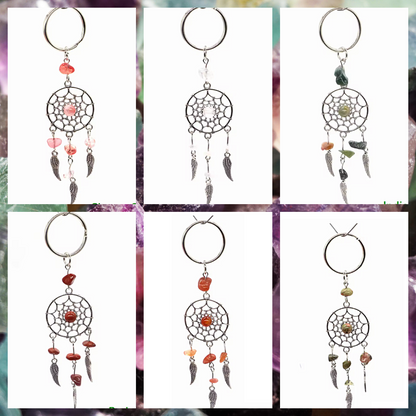Gemstone angel wing feathers dream catcher charm keyrings