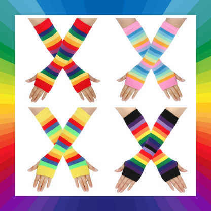 Rainbow stripped fingerless gloves arm warmers