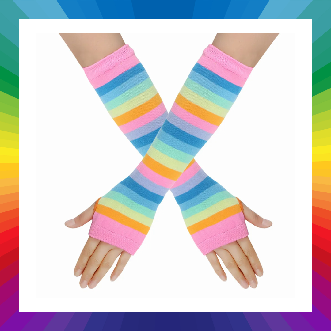 Rainbow stripped fingerless gloves arm warmers