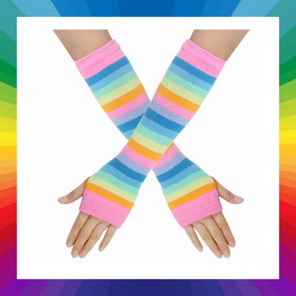 Rainbow stripped fingerless gloves arm warmers
