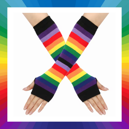 Rainbow stripped fingerless gloves arm warmers