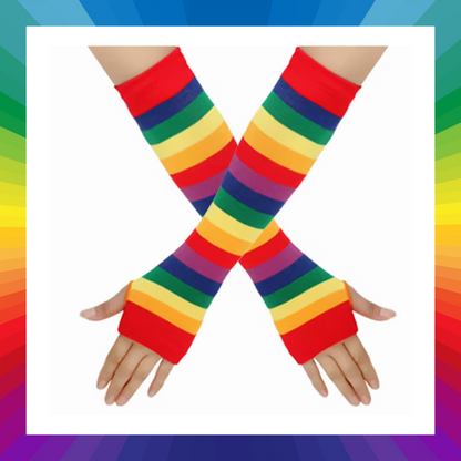Rainbow stripped fingerless gloves arm warmers