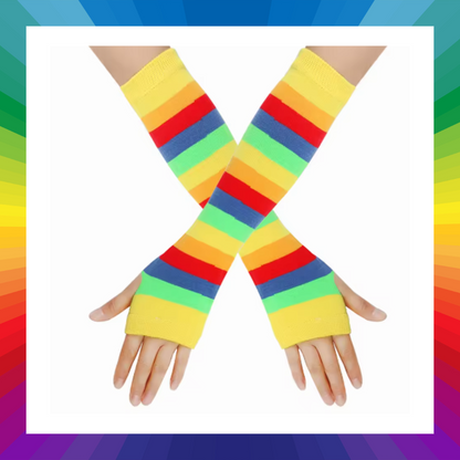 Rainbow stripped fingerless gloves arm warmers