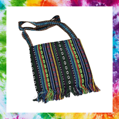 Vintage embroidered boho chic shoulder bag with wooden beads and tassels