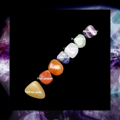 14 piece set of crystal gemstones - 7 double pointed end hexagonal and 7 smooth tumble stones