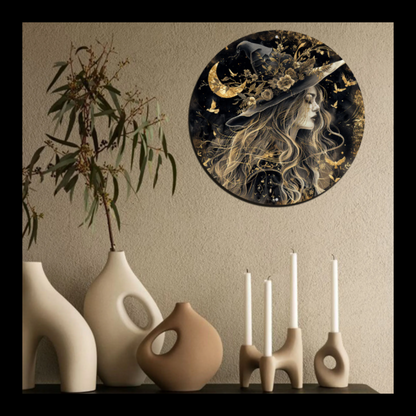 Moon Witch 8X8" Round Aluminium Wall Art Décor