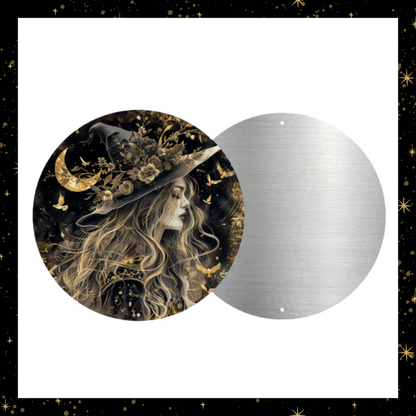 Moon Witch 8X8" Round Aluminium Wall Art Décor