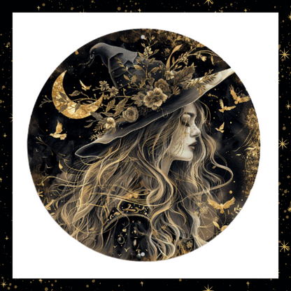 Moon Witch 8X8" Round Aluminium Wall Art Décor