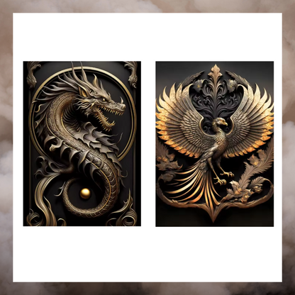Black Gold Wall Art Canvas Poster Prints Mystical Animals Unframed Unmounted Size 60x40cm