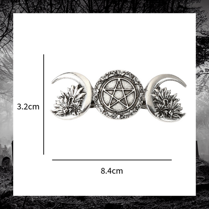 Celestial Silver Crescent Moon Pagan Five Pointed Star Metal Hairpin Barrette Clip