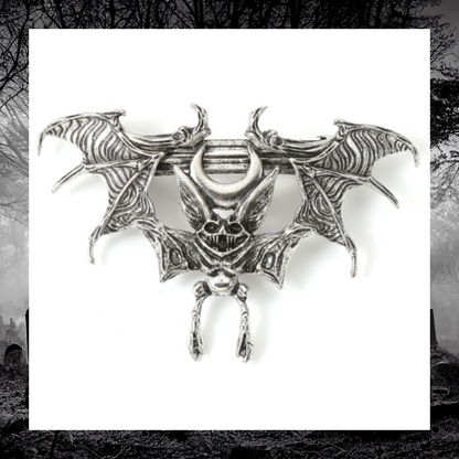Large Silver Winged Bat Demon Crescent Moon Gothic Alternative Metal Hairpin Barrette Clip