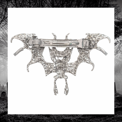 Large Silver Winged Bat Demon Crescent Moon Gothic Alternative Metal Hairpin Barrette Clip