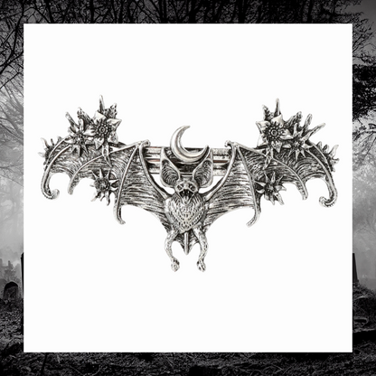 Silver Floral Winged Bat Crescent Moon Gothic Alternative Metal Hairpin Barrette Clip