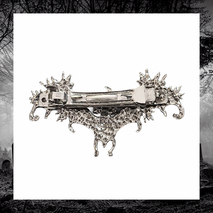 Silver Floral Winged Bat Crescent Moon Gothic Alternative Metal Hairpin Barrette Clip