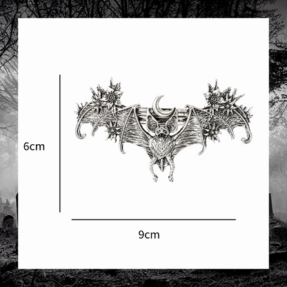 Silver Floral Winged Bat Crescent Moon Gothic Alternative Metal Hairpin Barrette Clip