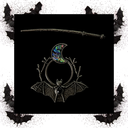 Vintage Crescent Moon Bat hair pin slide clip