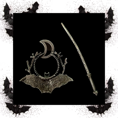 Vintage Crescent Moon Bat hair pin slide clip