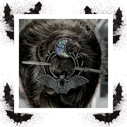 Vintage Crescent Moon Bat hair pin slide clip