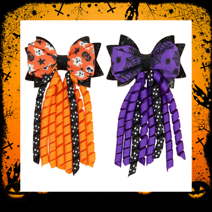 Halloween themed ribbon hair bow clips set