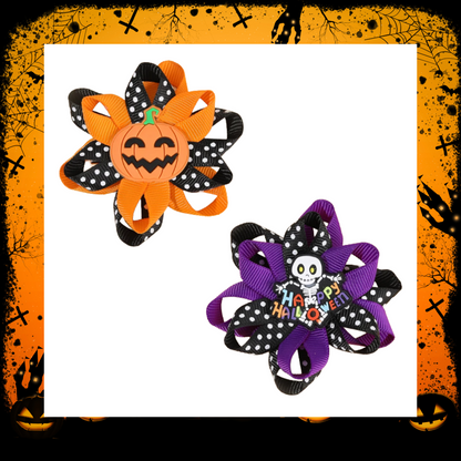 Halloween themed ribbon hair bow clips set