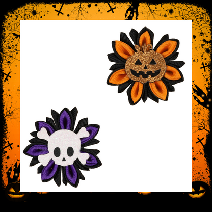 Halloween themed ribbon hair bow clips set