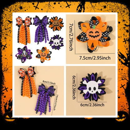 Halloween themed ribbon hair bow clips set