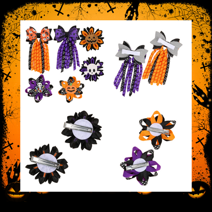 Halloween themed ribbon hair bow clips set