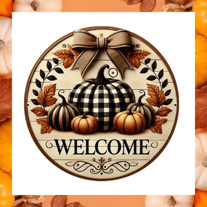 Welcome Halloween Pumpkins Autumn 8x8" Aluminium Wall Plaque