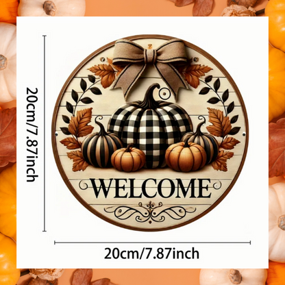 Welcome Halloween Pumpkins Autumn 8x8" Aluminium Wall Plaque