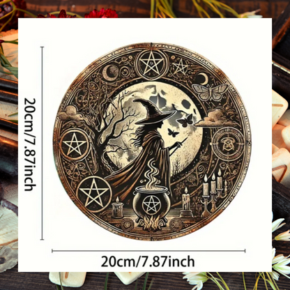 Pagan Magic Candles Moon Moth Witch 8X8" Round Aluminium Wall Art Décor