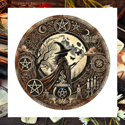 Pagan Magic Candles Moon Moth Witch 8X8" Round Aluminium Wall Art Décor