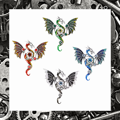 Steampunk Enamel Flying Dragon Pin Brooch
