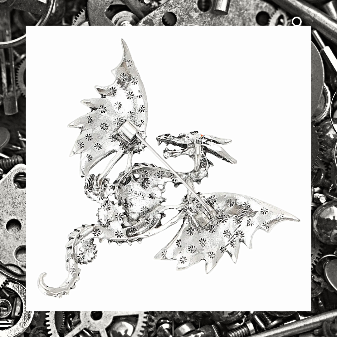 Steampunk Enamel Flying Dragon Pin Brooch
