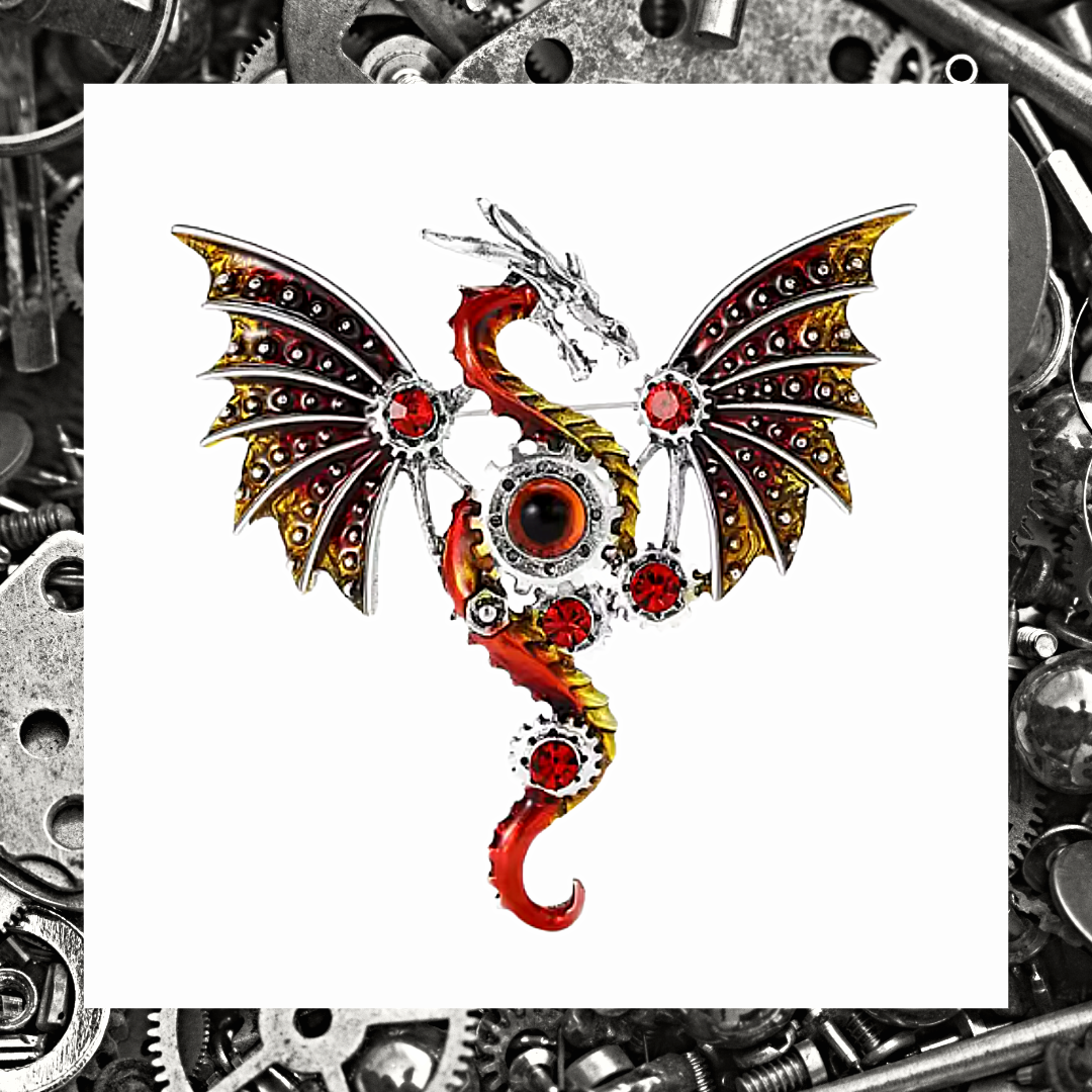 Steampunk Enamel Flying Dragon Pin Brooch