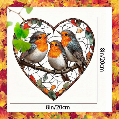 Heart Shaped Robin Design 2D Acrylic Window Catcher Stained Glass effect wall hanging for indoor and out door décor