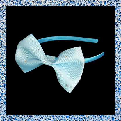 Handmade gemmed blue bow headband