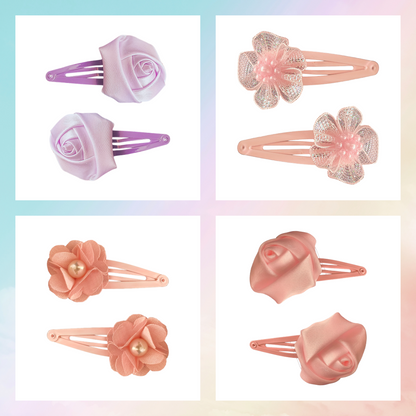 Material ribbon and pearl bead flower hair clips